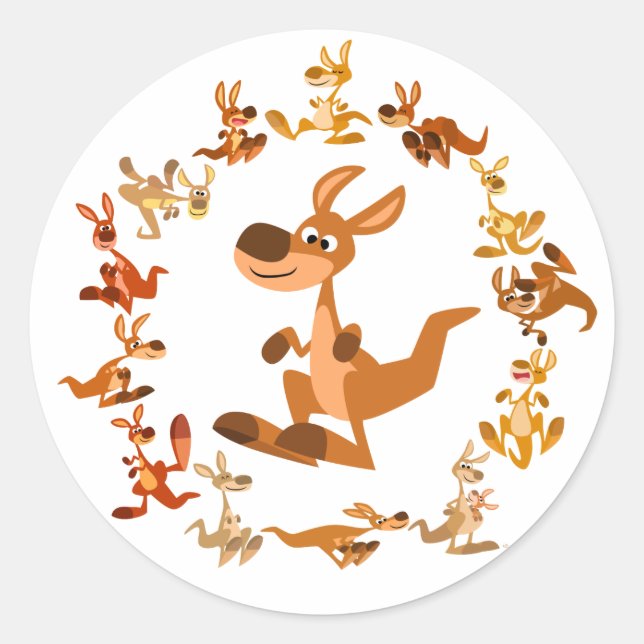 Cute Cartoon Kangaroos Mandala Sticker (Front)