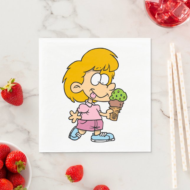 Cute Cartoon Kid Eating Ice Cream Cone Napkin (Creator Uploaded)
