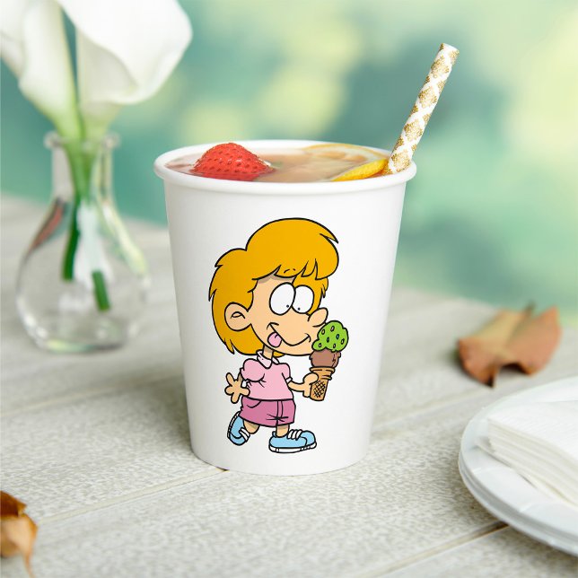 Cute Cartoon Kid Eating Ice Cream Cone Paper Cups (Creator Uploaded)