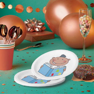 Cute Cartoon Kid Reading a Numbers Book Paper Plate
