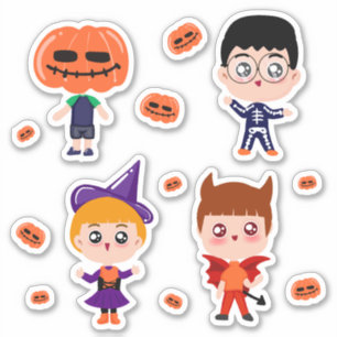 Cute cartoon kids and pumpkin stickers NATTTSPACE
