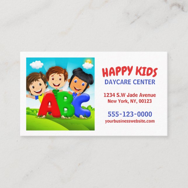 Cute Cartoon Kids Childcare Daycare Babysitter Business Card (Front)