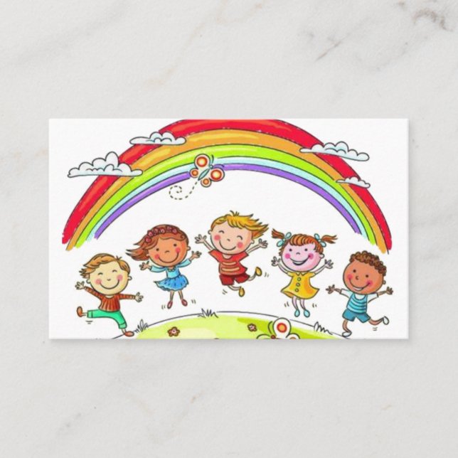 Cute Cartoon Kids Rainbow Daycare Childcare Business Card (Front)