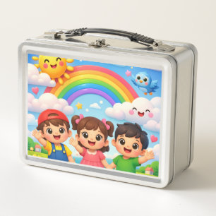 Cute Cartoon Kids Rainbow Metal Lunch Box 