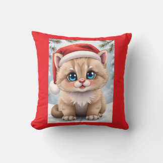 Cute cartoon kitten Christmas fun Cushion