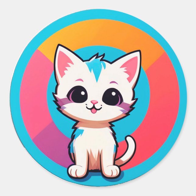Cute Cartoon Kitten Classic Round Sticker (Front)