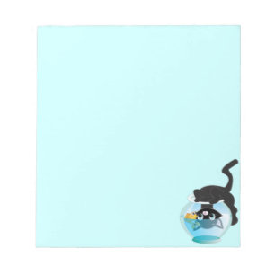 Cute Cartoon Kitten, Fish and bowl Notepad
