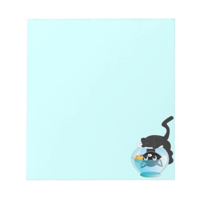 Cute Cartoon Kitten, Fish and bowl Notepad (Front)