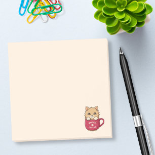 Cute Cartoon Kitten in Coffee Mug Beige Post-it Notes