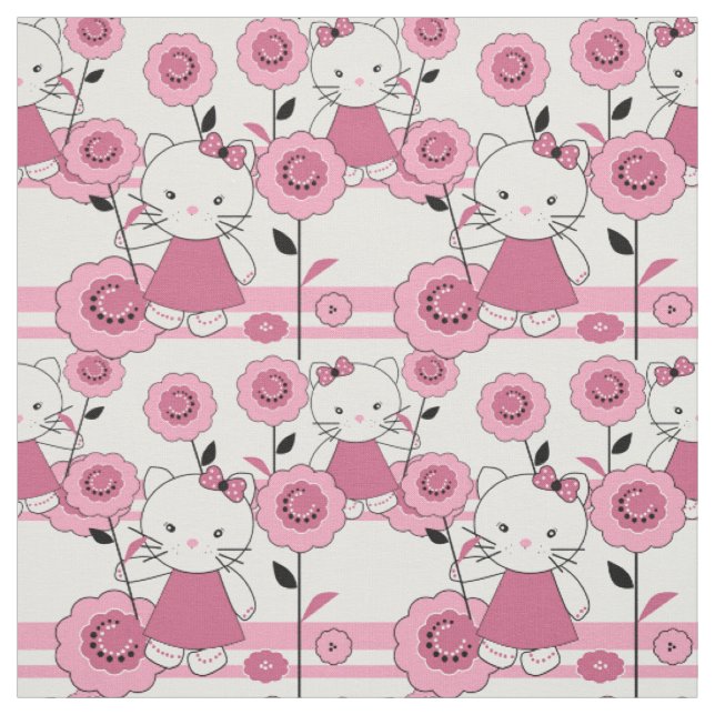 Cute cartoon kitten kids fabric (Swatch)
