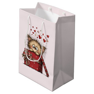 Cute Cartoon Kitten with Hearts Medium Gift Bag