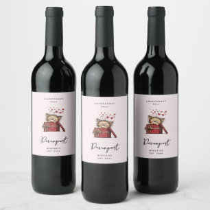 Cute Cartoon Kitten with Hearts Wine Making Wine Label