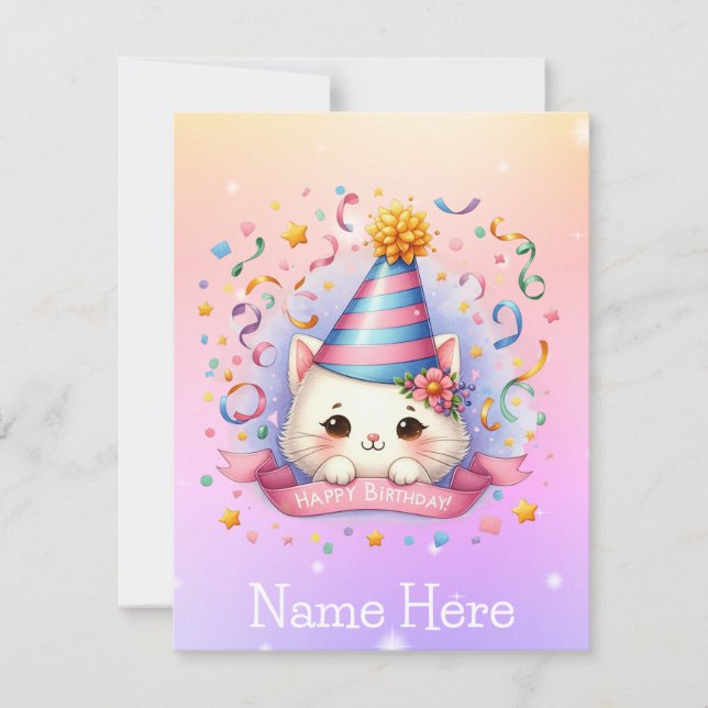 Cute Cartoon Kitty Cat Birthday Greeting Card (Front)