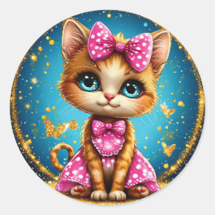 Cute cartoon kitty classic round sticker