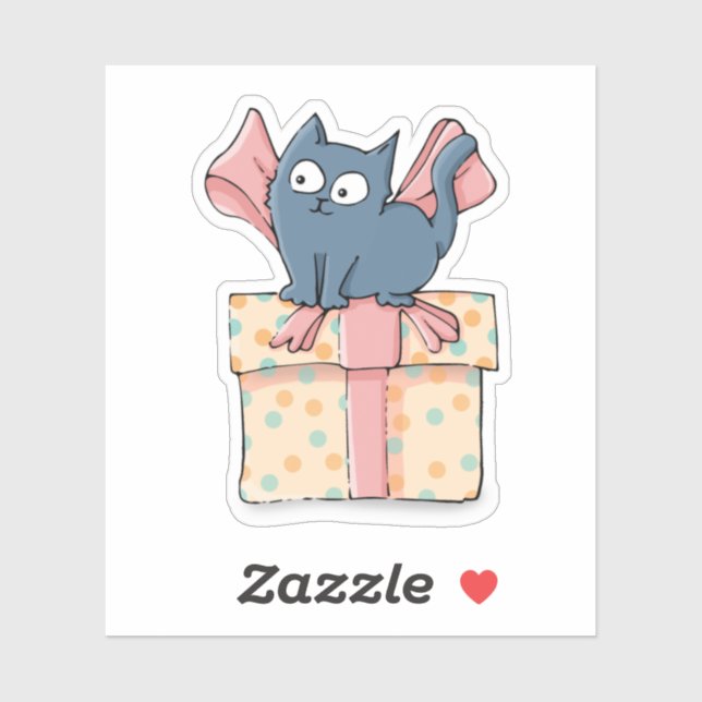 Cute Cartoon Kitty on Gift Box with Pink Ribbon (Sheet)