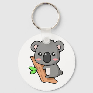 Cute Cartoon Koala Bear on Eucalyptus Tree Key Ring