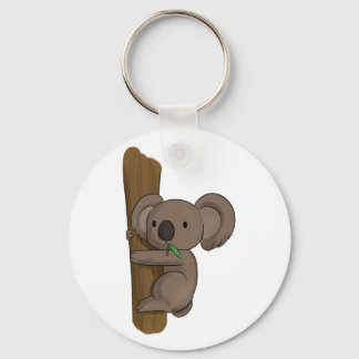 Cute Cartoon Koala Bear on Tree Eating Eucalyptus Key Ring