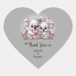 Cute Cartoon Koala Love Valentine’s Day Thank You Heart Sticker