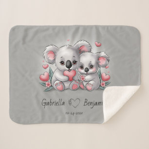 Cute Cartoon Koala Lovers Heart Valentine’s Day  Sherpa Blanket