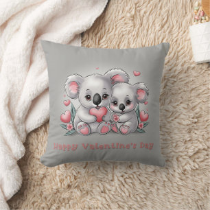 Cute Cartoon Koala Lovers Hearts Valentine’s Day Cushion