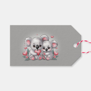 Cute Cartoon Koala Lovers Hearts Valentine’s Day Gift Tags
