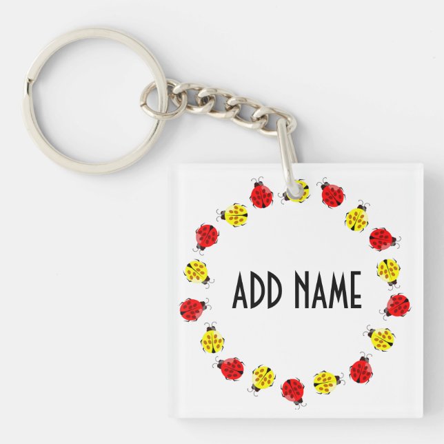 Cute Cartoon Ladybugs In Red And Yellow Key Ring (Front)