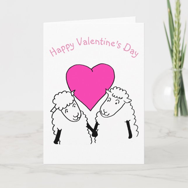 Cute Cartoon Lambs Valentine Card (Front)