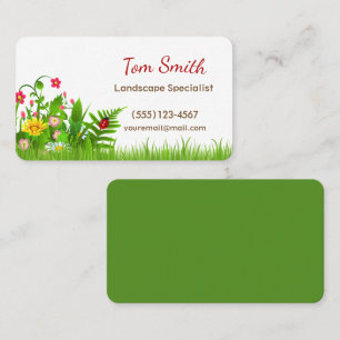 Cute Cartoon Lawn Garden Landscaping Services Business Card