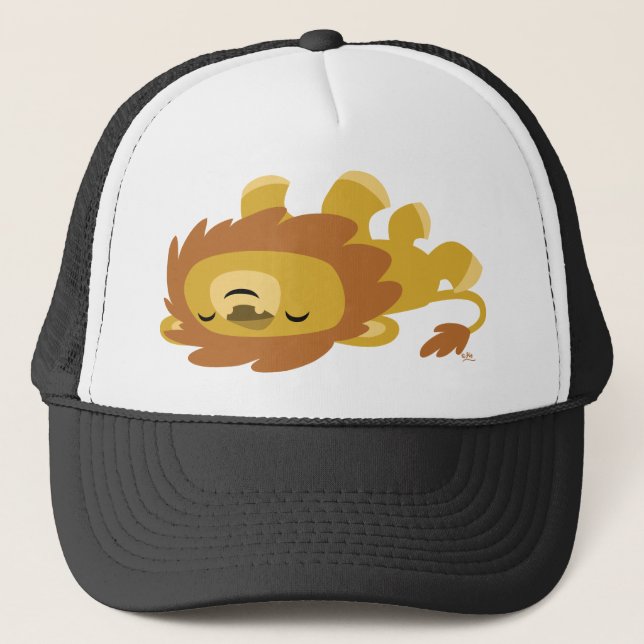 Cute Cartoon Lazy Lion Trucker Hat (Front)
