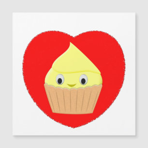 Cute Cartoon Lemon Cupcake In Red Heart