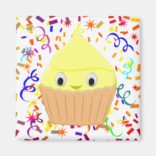 Cute Cartoon Lemon Cupcake With Confetti Magnet
