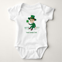 Cute cartoon leprechaun with shamrock and rainbow