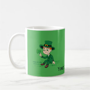 Cute cartoon leprechaun with shamrock and rainbow coffee mug