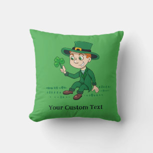 Cute cartoon leprechaun with shamrock and rainbow cushion
