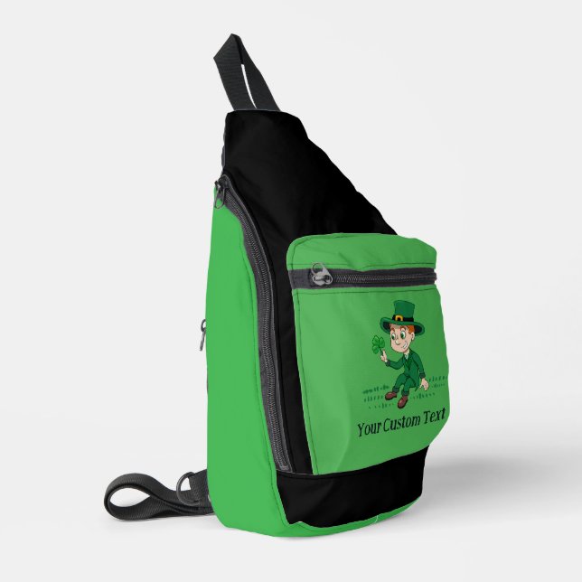 Cute cartoon leprechaun with shamrock and rainbow sling bag (Left Corner)