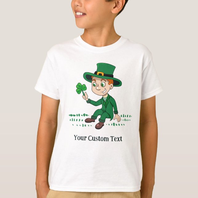 Cute cartoon leprechaun with shamrock and rainbow T-Shirt (Front)