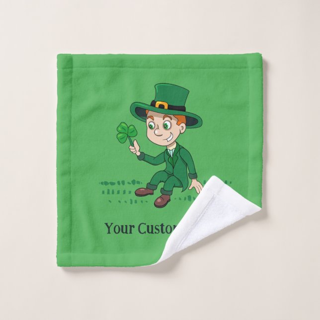 Cute cartoon leprechaun with shamrock and rainbow wash cloth (Wash Cloth)