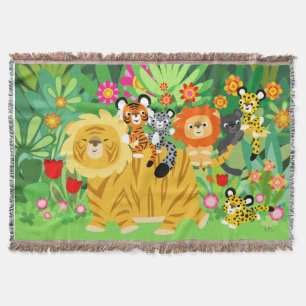 Cute Cartoon Liger and Friends Throw Blanket