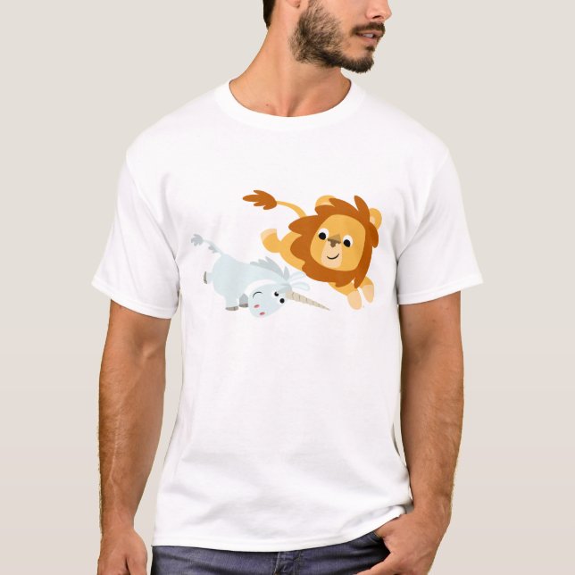 Cute Cartoon Lion and Unicorn children T-shirt (Front)