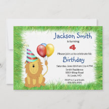 Cute Cartoon Lion Birthday Party for Boy Invitati