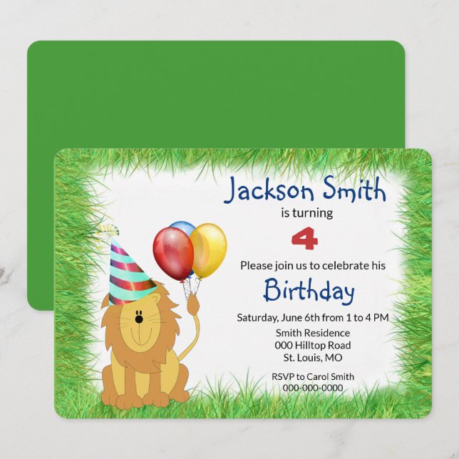 Cute Cartoon Lion Birthday Party for Boy  Invitati Invitation (Front/Back)