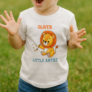 Cute Cartoon Lion Cub Artist with Paintbrush Baby T-Shirt
