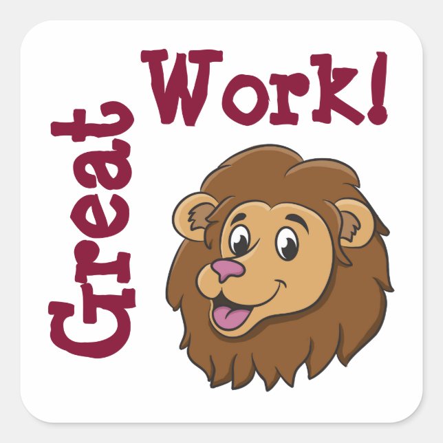 Cute Cartoon Lion Customisable Encouragement Square Sticker (Front)