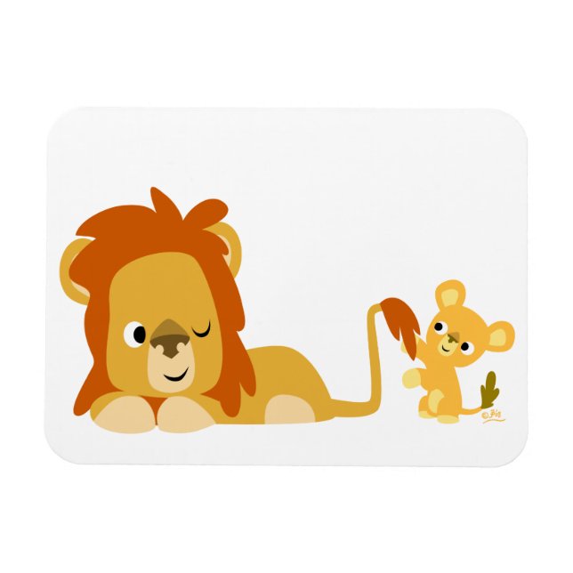 Cute Cartoon Lion Dad and Cub Flexible Magnet (Horizontal)