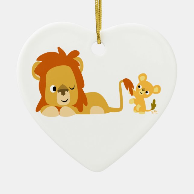 Cute Cartoon Lion Dad and Cub Ornament (Front)