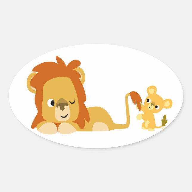Cute Cartoon Lion Dad and Cub Sticker (Front)