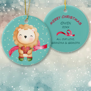 Cute Cartoon Lion Grandchild Christmas Ceramic Tree Decoration