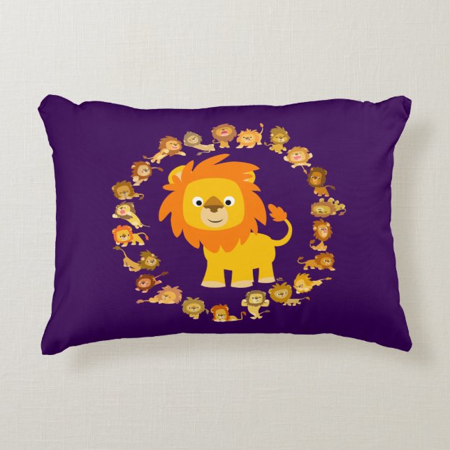 Cute Cartoon Lion Mandala Accent Pillow (Front)