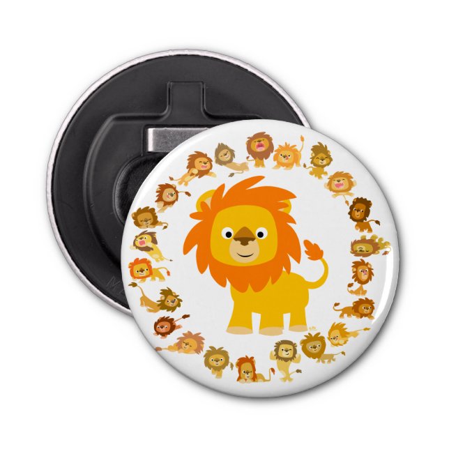 Cute Cartoon Lion Mandala Button Bottle Opener (Front)