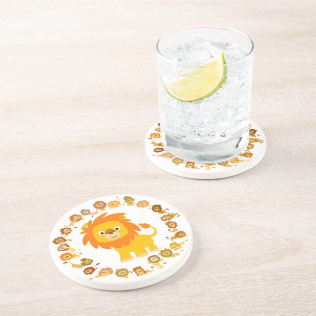 Cute Cartoon Lion Mandala Coaster (Side)